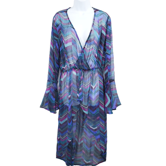 Thread Story Womens Size X-Large Multicolor Sheer Print Swim Cover-Up Dress - Picture 6 of 7
